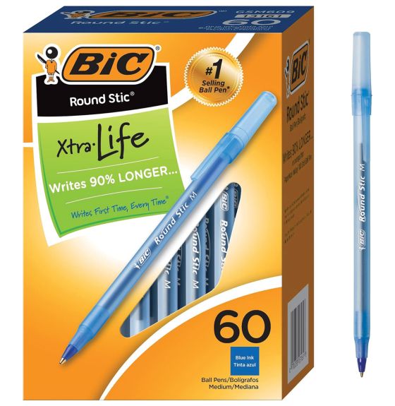 BIC&reg; Round Stic&reg; Xtra Life - Ball Point Pens - Pack of 60 - Blue