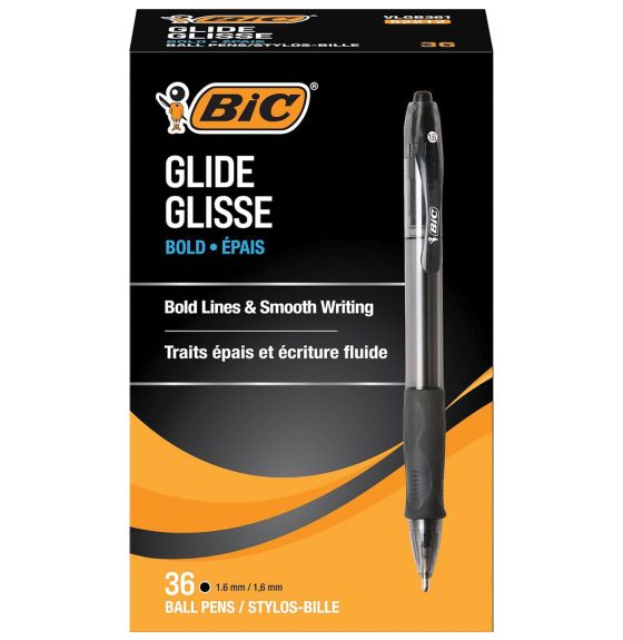 BIC&reg; Glide&trade; Bold Retractable Ball Pens - Pack of 36 - Black