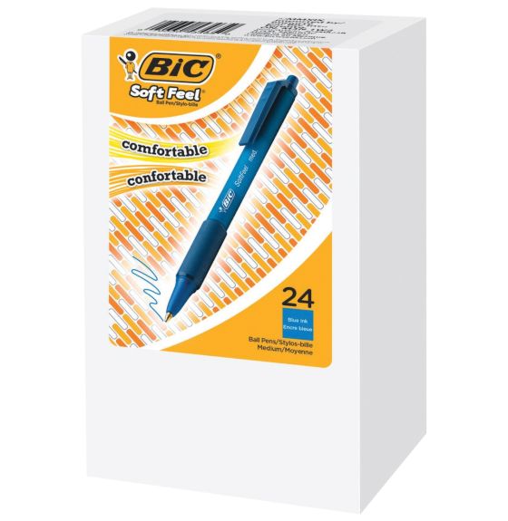 BIC&reg; Soft Feel Retractable Ballpoint Pens - Medium Point (1.0 mm) - Pack of 24 - Blue