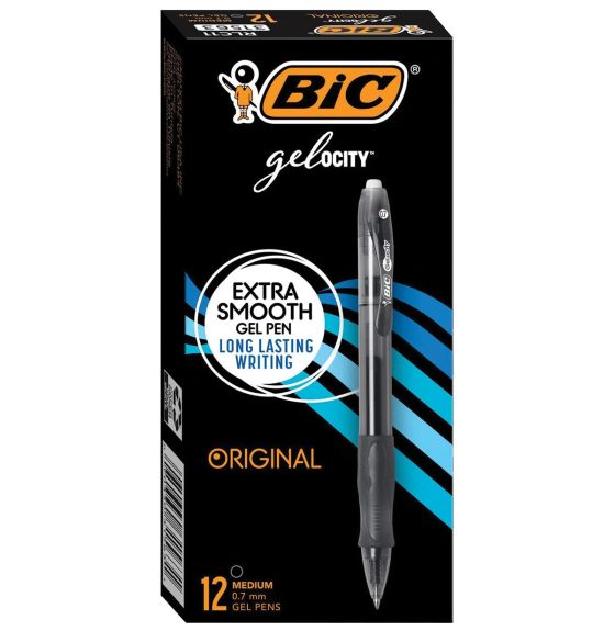 BIC&reg; gelOCITY&trade; Original Retractable Gel Pen - Medium Point (0.7 mm) - Pack of 12 - Black
