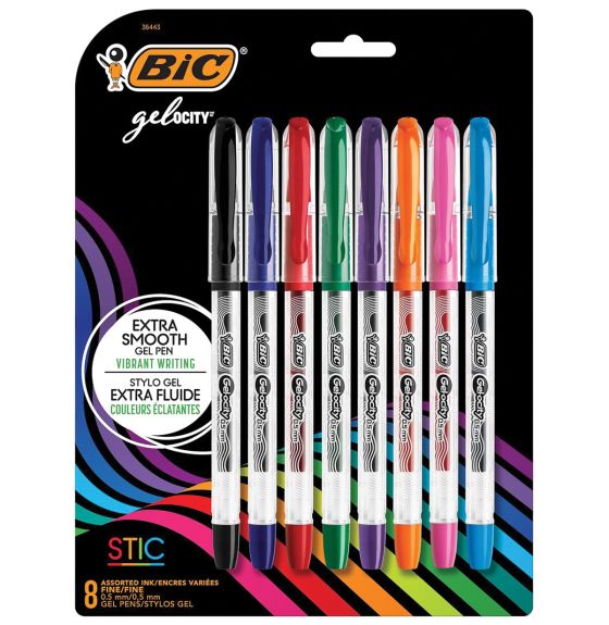  BIC&reg; gelOCITY&trade; Smooth Gel Pens - Fine Point (0.5 mm) - Assorted Colours - Set of 8