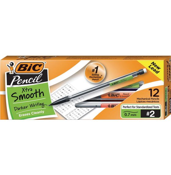  BIC&reg; Xtra-Smooth Mechanical Pencils With Erasers - Medium Point - Set of 12