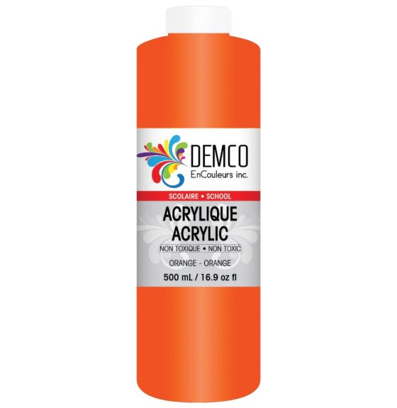 Demco EnCouleurs School Acrylic Paint - 500 mL (16.9 oz) - Orange
