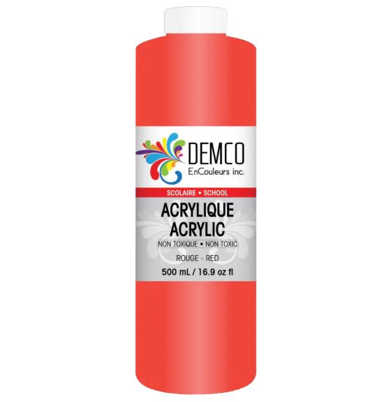 Demco EnCouleurs School Acrylic Paint - 500 mL (16.9 oz) - Red