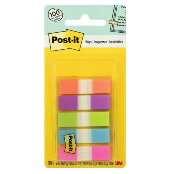 Post-it® Flags in On-the-Go Dispenser - 100 Assorted - Bright Colours