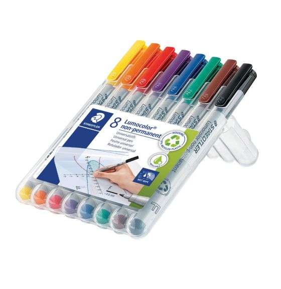 Staedtler® Lumocolor® Non-Permanent Wet Erase markers - Fine Tip - Pack of 8