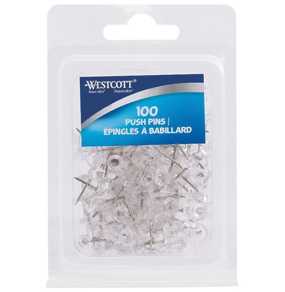 Westcott&reg; Push Pins - Box of 100 - Clear
