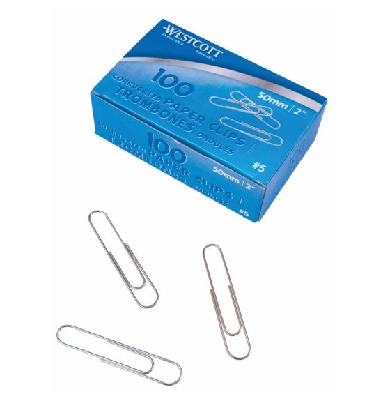 Westcott&reg; Corrugated Paper Clips - Box of 100 - Corrugated Clips (2")
