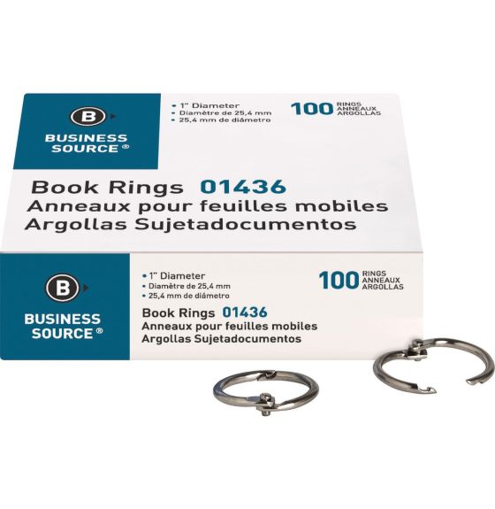 Anneaux standards pour feuilles mobiles Business Source®, 25,4 mm (1") de diamètre - Paquet de 100