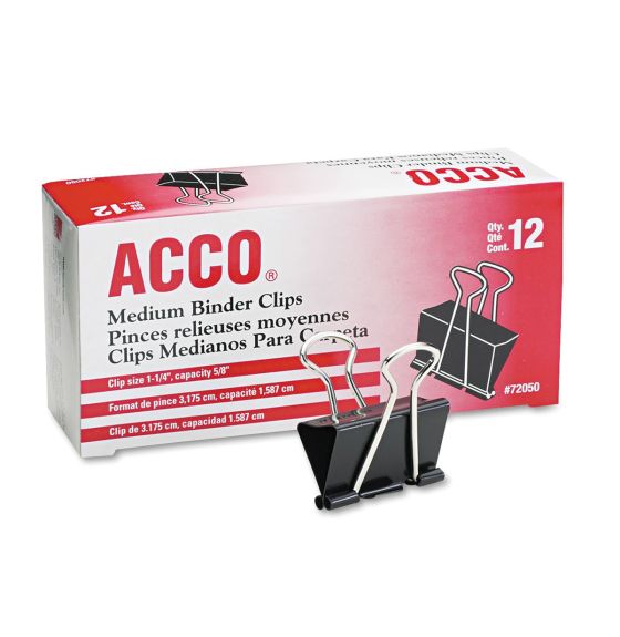 ACCO&reg; Medium Foldback Binder Clips 1 1/4" wide (5/8" capacity) - Pack of 12