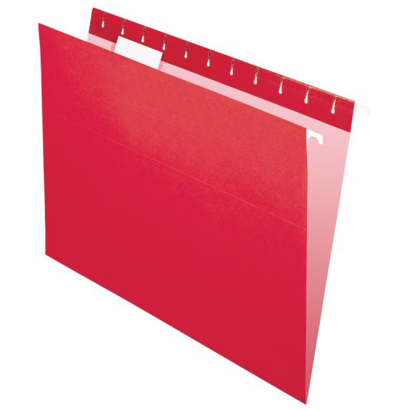 Chemise suspendue en papier recyclé Pendaflex® Essentials, 5 positions d'onglet, format lettre - Boîte de 25 - Rouge