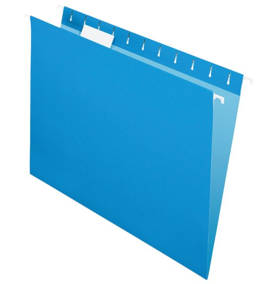 Chemise suspendue en papier recyclé Pendaflex® Essentials, 5 positions d'onglet, format lettre - Boîte de 25 - Bleu