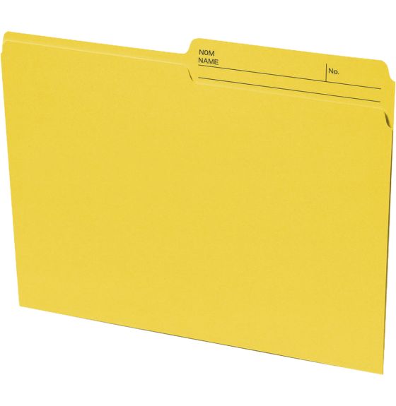 Continental&reg; 1/2 Tab Cut Recycled Top Tab File Folders - Pack of 100 - Letter Size - Yellow