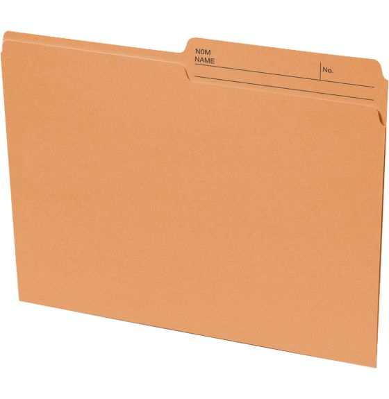 Chemise de classement en papier recyclé Continental®, format lettre, onglet demi-largeur - Paquet de 100 - Orange