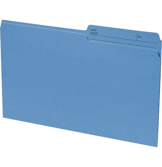Continental® 1/2 Tab Cut Recycled Top Tab File Folders - Pack of 100 - Legal Size - Blue