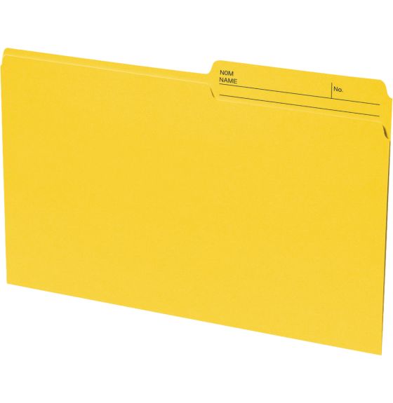 Continental&reg; 1/2 Tab Cut Recycled Top Tab File Folders - Pack of 100 - Legal Size - Yellow