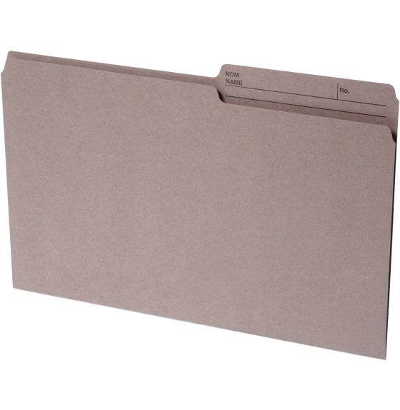 Continental&reg; 1/2 Tab Cut Recycled Top Tab File Folders - Pack of 100 - Legal Size - Kraft