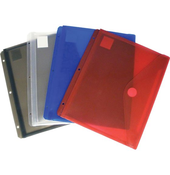 Enveloppe en plastique extensible et translucide, à 3 trous, format lettre - Couleur aléatoire - Unitaire