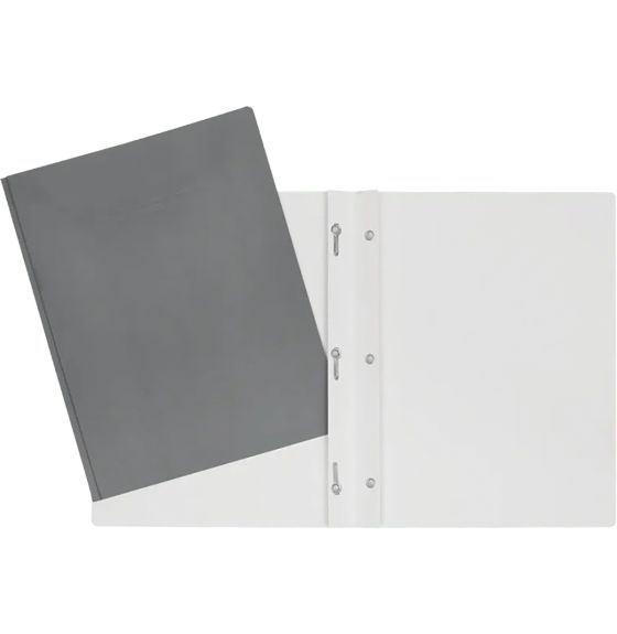 Reliure grise en plastique avec attaches, capacité de 80 feuilles - Format lettre