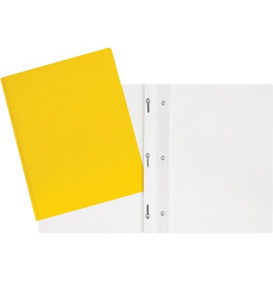 Reliure jaune en plastique avec attaches, capacité de 80 feuilles - Format lettre