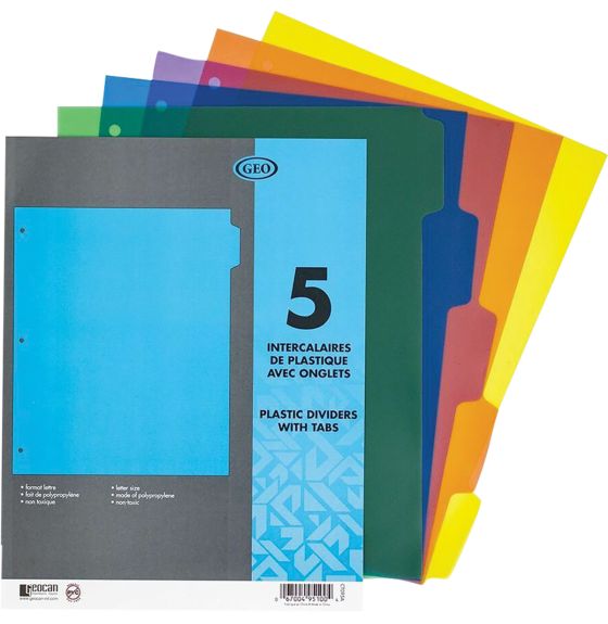 Plastic Dividers with Tabs - Letter Size - 5 Sections