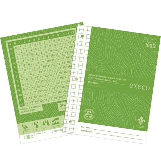 Cahier Canada écologique, papier quadrillé au recto (graphique) - 40 pages