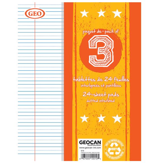 Small Writing Pads - Interlined, Dotted Front Ruling - Pack of 3