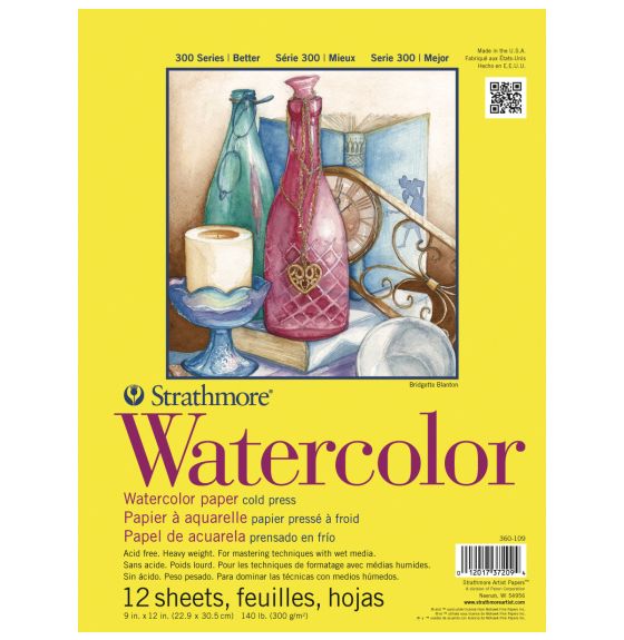Tablette de 12 feuilles de papier aquarelle série 300 Strathmore&reg; 140 lb - 23 cm x 30 cm (9" x 12")
