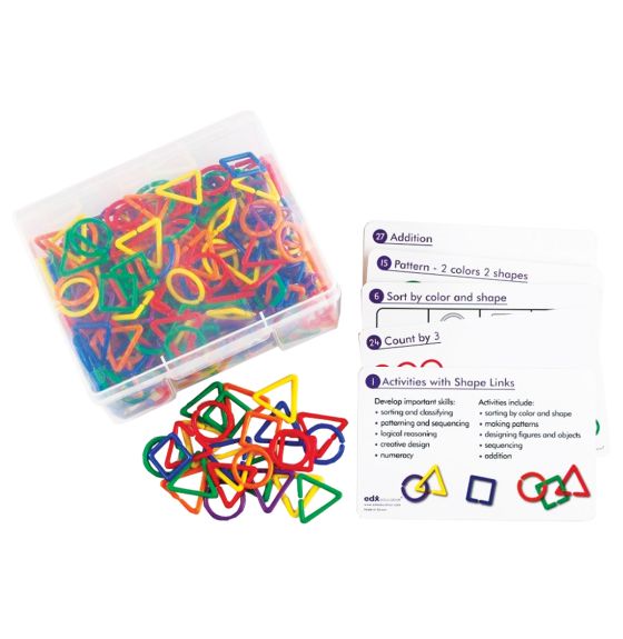 Maillons de formes géométriques diverses et cartes d'activités - 360 pièces