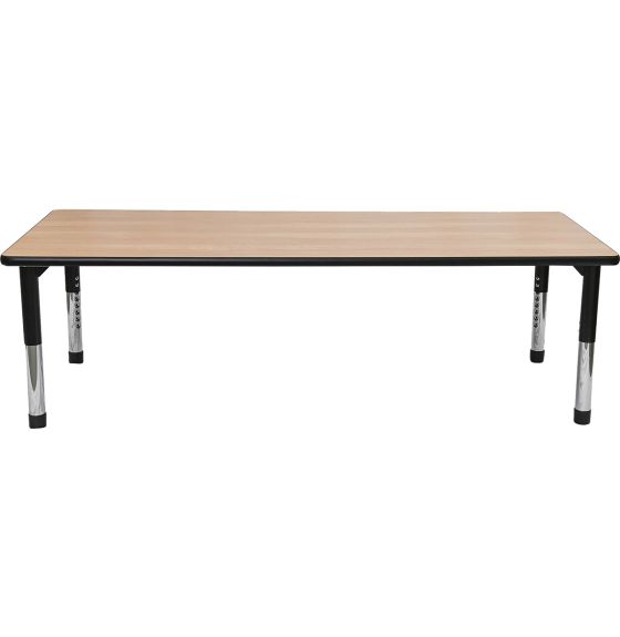 Table rectangulaire ajustable As We Grow™, aspect chêne, pattes noires/chromées - 30" x 72"