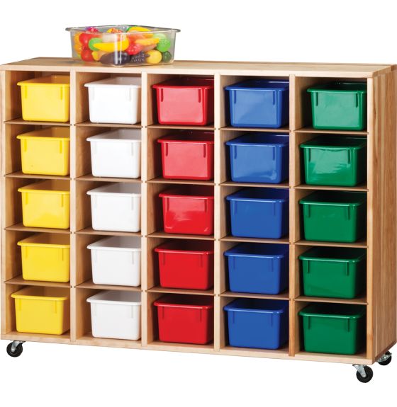 Stock Wooden Toys Cubicle Unit with 25 Coloured Bins - Hardwood