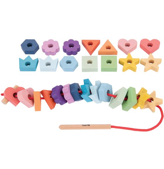 Rainbow Wooden Lacing Shapes with Lace - 28 Pieces