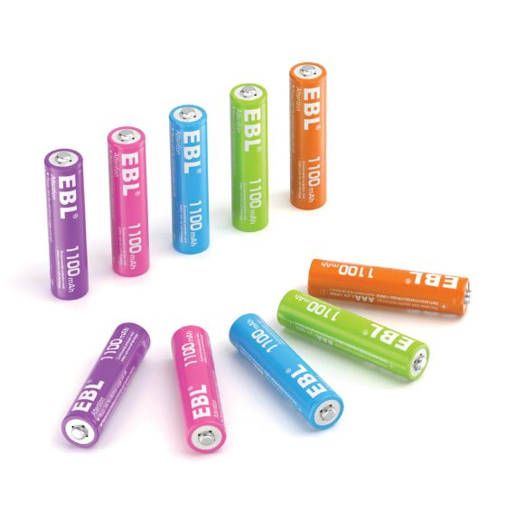 Piles rechargeables AAA multicolores de EBL® de 1,2 V, 1100 mAh - Paquet de 10
