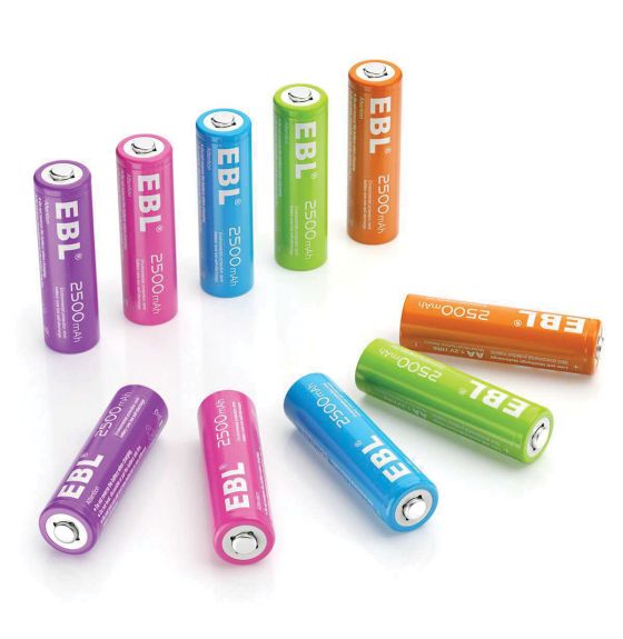 EBL&reg; Rainbow Colourful AA Batteries 1.2V 2500mAh - Pack of 10
