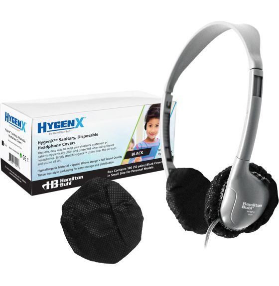 HamiltonBuhl® HygenX Sanitary, Disposable Ear Cushion Covers for 2.5" (6.4 cm) Personal-Sized Headphones and Headsets - Pack of 50 - Black
