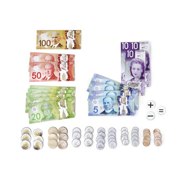 Monnaie canadienne éducative magnétique: Billets et pièces - Ensemble de 73