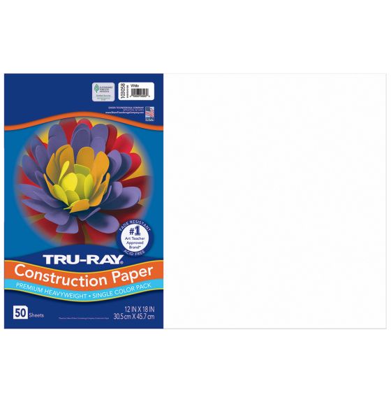 Papier construction Tru-Ray® résistant à la décoloration, 50 feuilles de 30,5 cm x 46 cm - Blanc