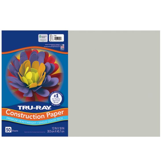 Papier construction Tru-Ray® résistant à la décoloration, 50 feuilles de 30,5 cm x 46 cm - Gris