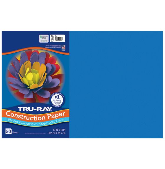 Tru-Ray&reg; Fade Resistant Construction Paper - 50 Sheets - 30 cm x 46 cm (12" x 18") - Blue