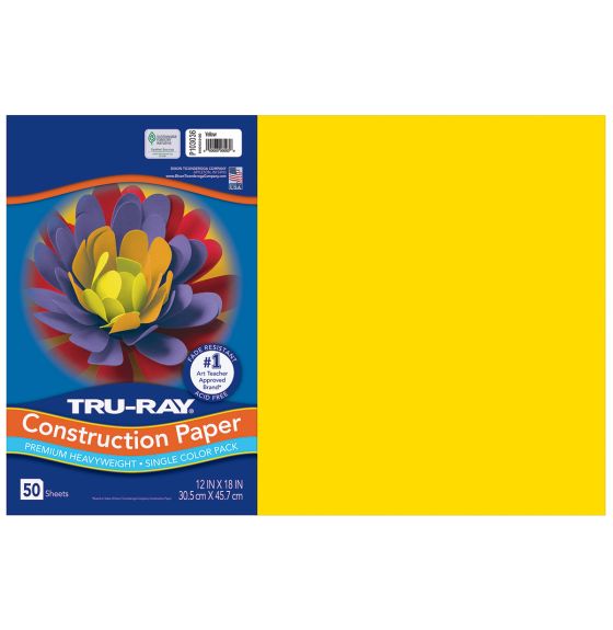 Tru-Ray&reg; Fade Resistant Construction Paper - 50 Sheets - 30 cm x 46 cm (12" x 18") - Yellow