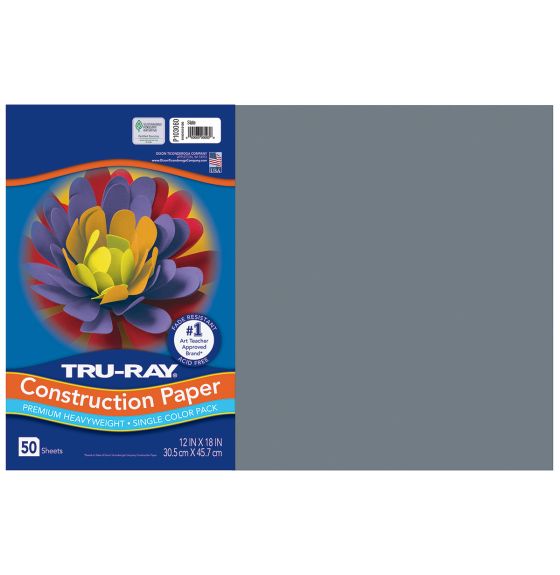 Tru-Ray&reg; Fade Resistant Construction Paper - 50 Sheets - 30 cm x 46 cm (12" x 18") - Slate