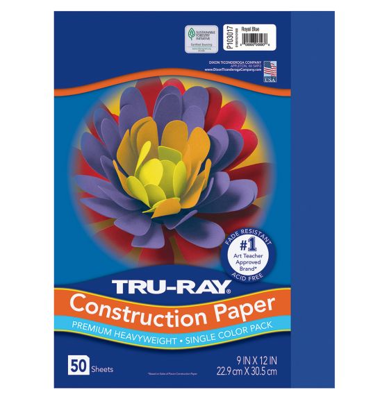 Papier construction Tru-Ray® résistant à la décoloration, 50 feuilles de 23 cm x 30,5 cm - Bleu royal