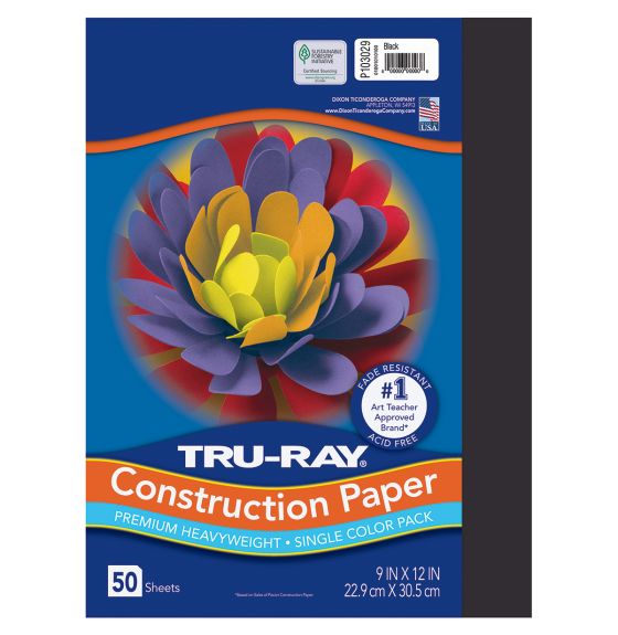 Tru-Ray® Fade Resistant Construction Paper - 50 Sheets - 23 cm x 30 cm (9" x 12") - Black