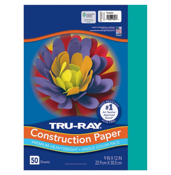 Tru-Ray&reg; Fade Resistant Construction Paper - 50 Sheets - 23 cm x 30 cm (9" x 12") - Turquoise