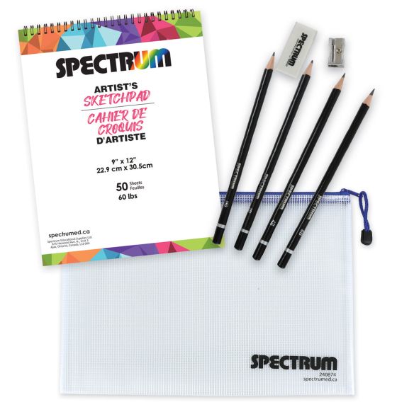 Ensemble de cahier de croquis d'artiste et 4 crayons Spectrum - 22,9 cm x 30,5 cm