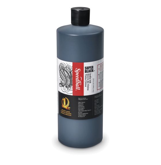 Speedball Super Black India Ink - Black - 946.35 mL (Quart) - Pack of 6
