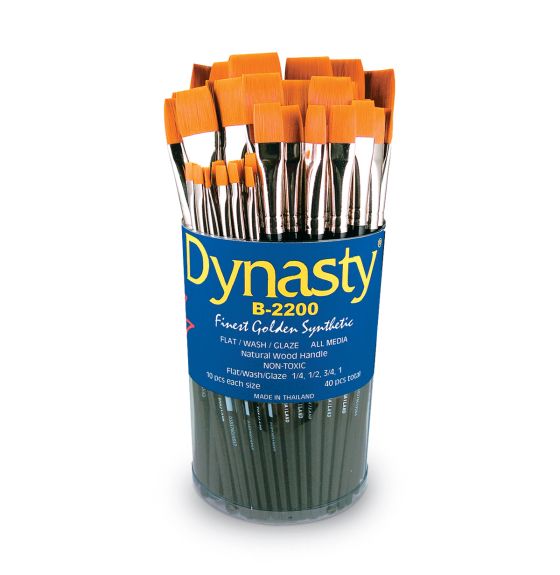 Dynasty&reg; B-2200 Gold Taklon Brushes - Set of 40