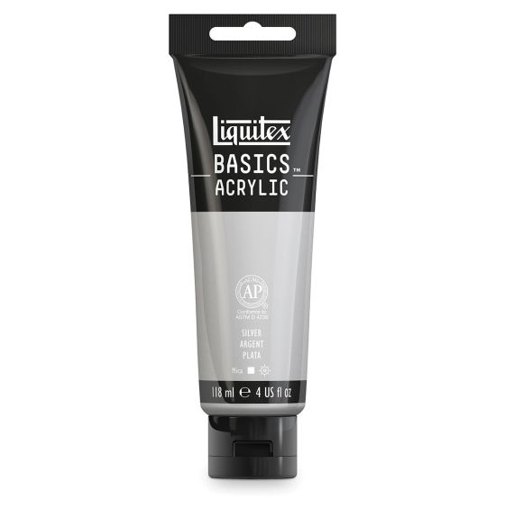 Tube de peinture acrylique métallisée Liquitex® Basics™, 118 ml (4 oz) - Argent