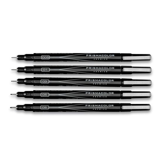 Prismacolor&reg; Premier&reg; Illustration Fine-Line Markers - Black, Set of 5