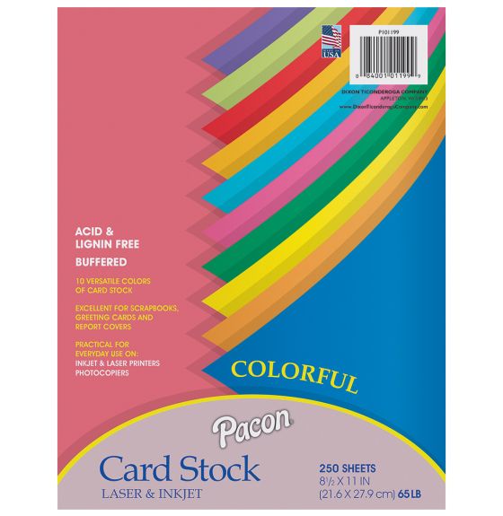 100 feuilles de papier cartonné Pacon® Array®, 65 lb, 22 cm x 28 cm (8½" x 11") - Assortiment géant multicolore